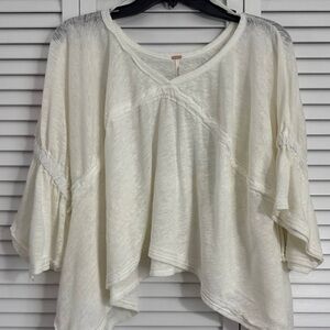 Free People Ivory Cropped Boho Peasant Bell Sleeve Top Blouse Women XS